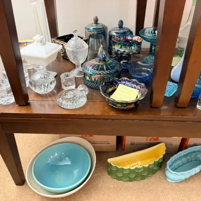 Fenton glass • Hobnail glass • Uranium glass • Satin glass • Colored art glass in blues, greens, amber, ruby & carnival tones •...