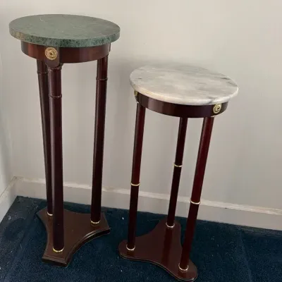2 Round Marble Top Medallion Side Tables