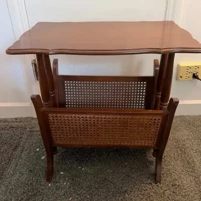 Vintage Wood & Wicker Side Table/Magazine Rack