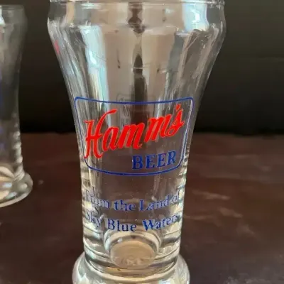 9 Vintage Branded Glasses: 6 Hamms, 1 Special Export, 1 Sam Adams & Coca Cola