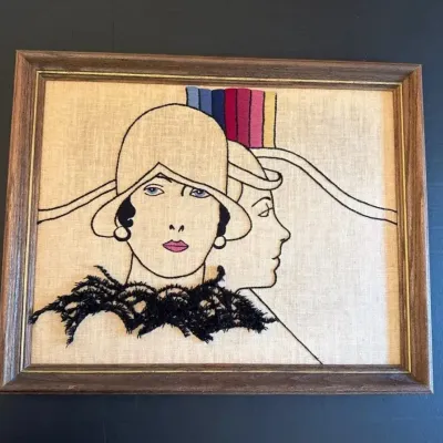 Vintage Framed Art-deco Style Embroidery 