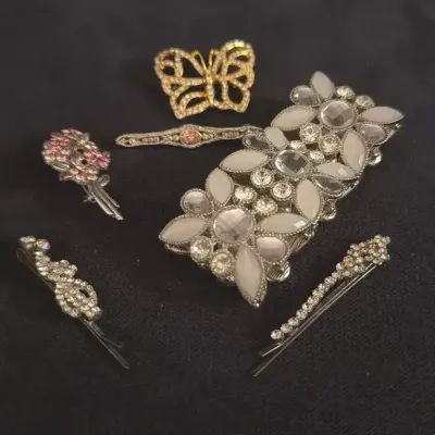 Rhinestone: 3 Pins, 2 Barrettes, 1 Bracelet 