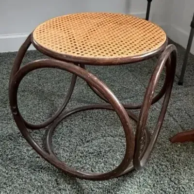 MCM Thonet Style Bentwood Hoop Cane Foot Stool Ottoman End Table