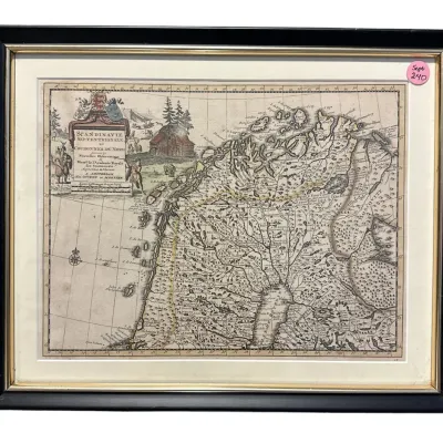 Sale Photo Thumbnail #276: 18th c ENGRAVED MAP OF SCANDINAVIA CIRCA 1714