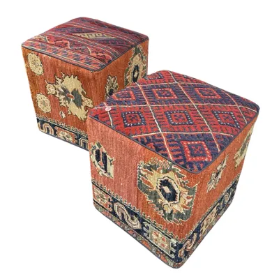 Sale Photo Thumbnail #105: PAIR VINTAGE KILIM UPHOLSTERED OTTOMANS