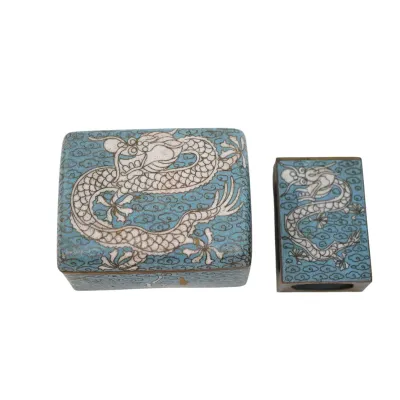 Sale Photo Thumbnail #89: CHINESE BLUE CLOISONNE DRAGON SMOKING SET 1920s