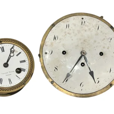 Sale Photo Thumbnail #220: 2 ANTIQUE FRENCH ENAMEL DIAL STRIKING MOVEMENTS