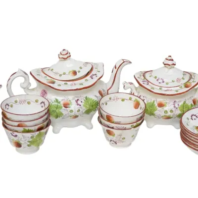 Sale Photo Thumbnail #122: EARLY 19TH C STAFFORDSHIRE PEARLWARE TEA SET 17PC
