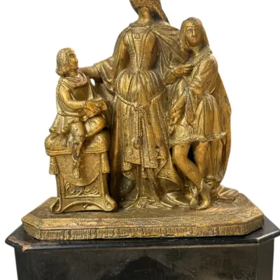 Sale Photo Thumbnail #265: 19th C. FRENCH GILT SPELTER RENAISSANCE REVIVAL FIGURAL MANTLE CLOCK CASE