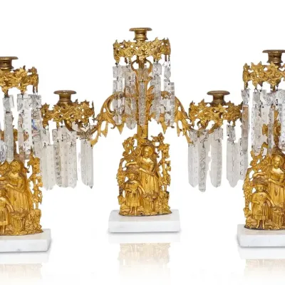 Sale Photo Thumbnail #5: ANTIQUE GILDED GIRANDOLE CANDELABRA SET MOTHER & CHILD