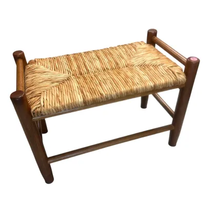 Sale Photo Thumbnail #59: VINTAGE WOVEN RUSH SEAT WOOD FOOTSTOOL