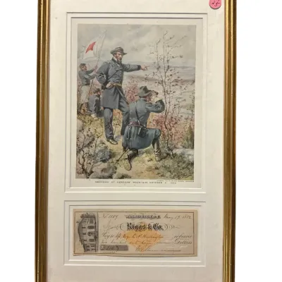 Sale Photo Thumbnail #47: WILLIAM TECUMSEH SHERMAN SIGNED CHECK WITH SHERMAN AT KENESAW MOUNTAIN PRINT