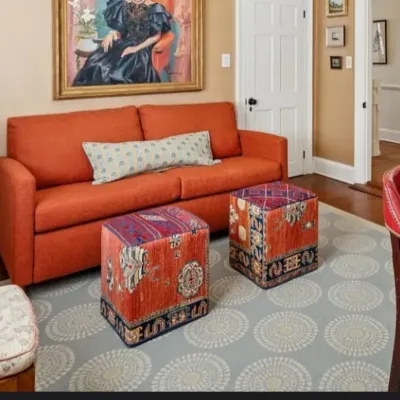 Sale Photo Thumbnail #3: PAIR VINTAGE KILIM UPHOLSTERED OTTOMANS
