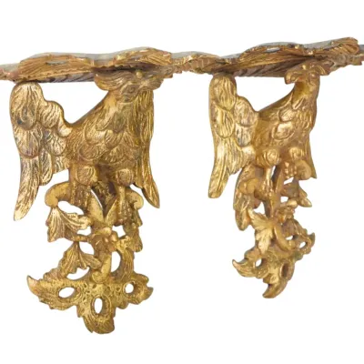 Sale Photo Thumbnail #169: PAIR OF ANTIQUE CARVED GILT WOOD EAGLE WALL BRACKETS
