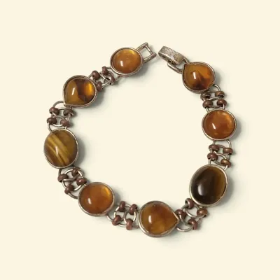 Sale Photo Thumbnail #18: 3 PC VINTAGE BRACELETS MALACHITE - MOP - AMBER - TIGERS EYE