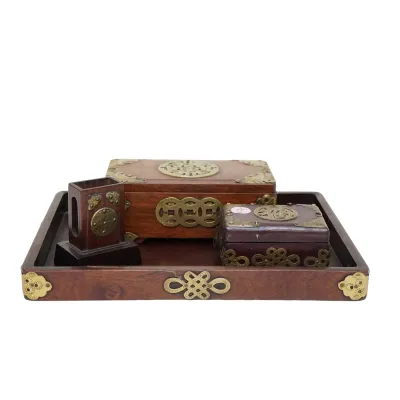 Sale Photo Thumbnail #54: 4 PC SET CHINESE ROSEWOOD & BRASS DESK ACCESSORIES