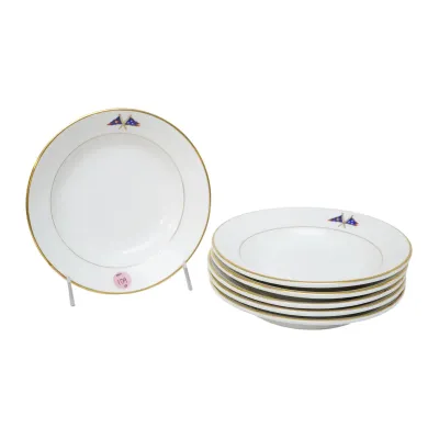 Sale Photo Thumbnail #131: 6 RARE ANTIQUE NEW YORK YACHT CLUB BURGEE LIMOGES CONSOMME BOWLS