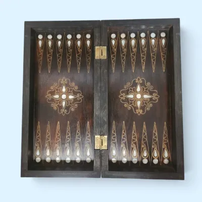 Sale Photo Thumbnail #13: MOTHER OF PEARL INTARSIA BACKGAMMON & CHECKERS SET