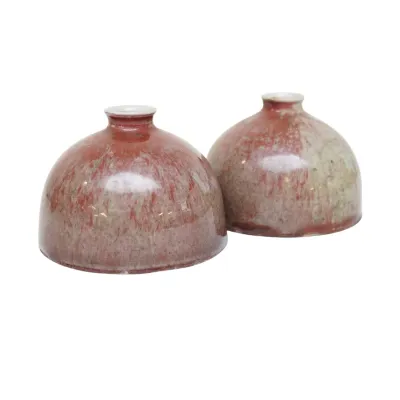 Sale Photo Thumbnail #196: PAIR CHINESE PEACHBLOOM PORCELAIN BEEHIVE WATER COUPE