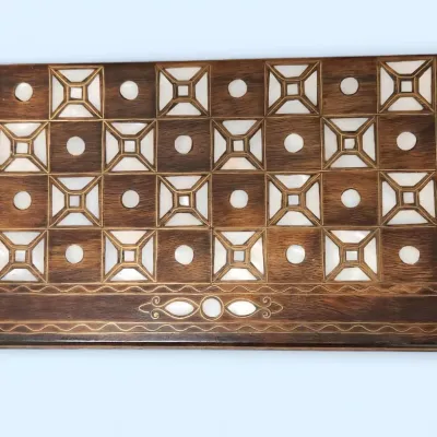 Sale Photo Thumbnail #12: MOTHER OF PEARL INTARSIA BACKGAMMON & CHECKERS SET