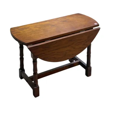 Sale Photo Thumbnail #224: SMALL VINTAGE OAK DROP LEAF OCCASIONAL TABLE