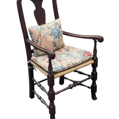 Sale Photo Thumbnail #165: 18th c NEW HAMPSHIRE QUEEN ANNE ARM CHAIR RUSH SEAT
