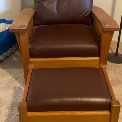 Handcrafted Leather Mission Style arm Chair With Ottoman