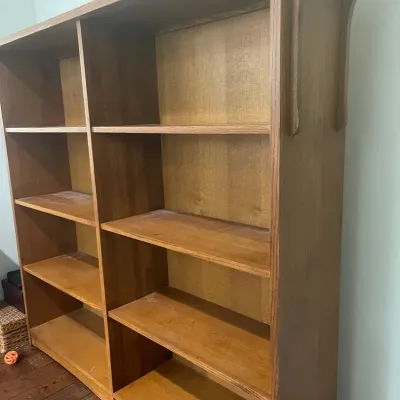 Tall Wooden Double-Column Bookcase Natural Oak Finish 