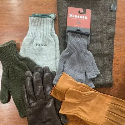 Simms, Filson, Orvis & Brown Leather Gloves With Tweed Scarf