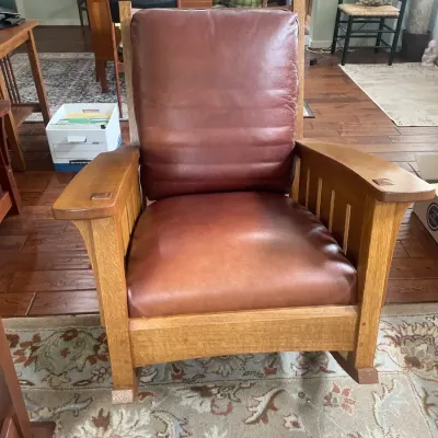 Stickley Leather And Wooden Rocking Chair