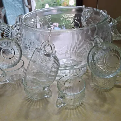 Glass Punchbowl And Glasses