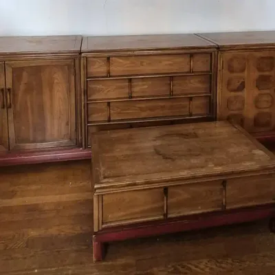 Mid Century Modern - 3 cabinets on frame, + 1 Lower Section On Legs