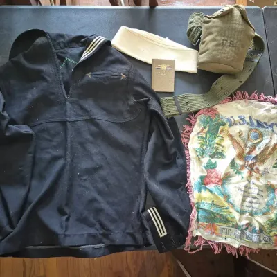 Navy Coat & Hat, Water Bottle Ect.