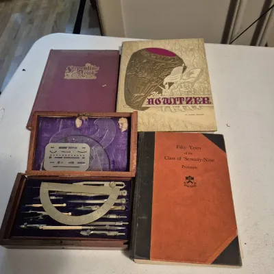 Vintage College Yearbooks, Wooden Protractor Case