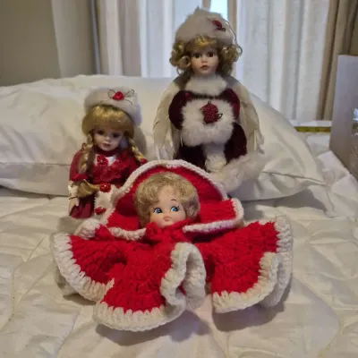 Vintage Cmas Christina Doll,  Handmade Crochet Plastic Face, porcelain holiday angel doll