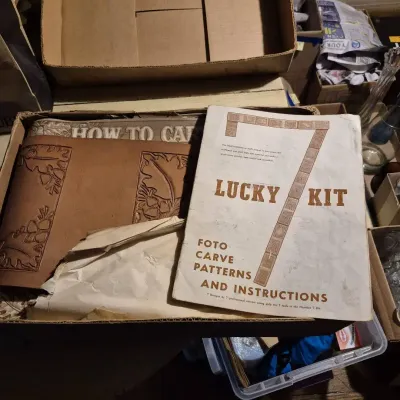 Vintage leather carving Book, Tools And Leather Pcs