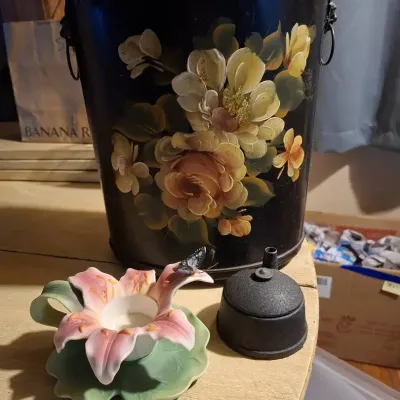 Pencil Sharper & Trash Can & Partylite Porcelain Candle holder 