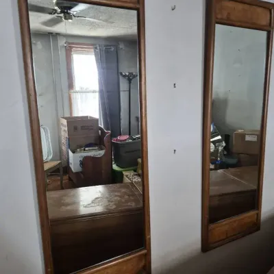 Two Vintage Mid Century Modern Wood Mirrors 17.5 X 50  