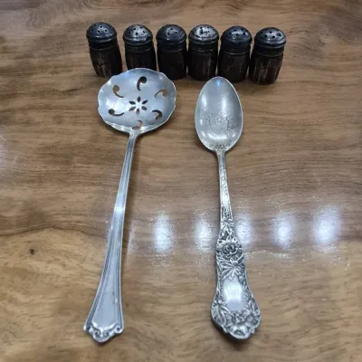 Sterling Silver: Antique Victorian baby spoon baby's face & Sterling S&P & Bon Bon Spoon 