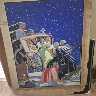 Vintage  30'S Style Christmas Illustration Painting E.O. Kraske 
Reserve: $100.00