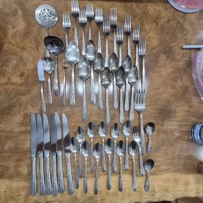 Silver Plated Flatware Royal Rose, by Nobility Plate (Oneida) + 6 "ELRO" Pure Silverplate 