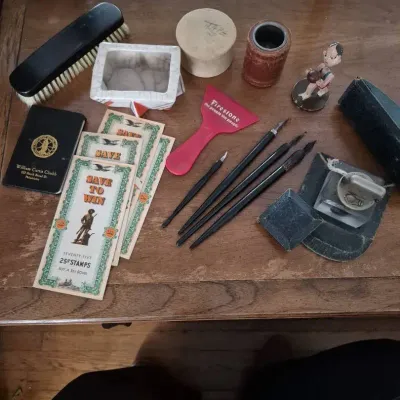 Vintage Leather Ink Well & Funky Desk Items