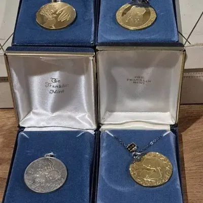 Franklin Mint 1972, 73, 74, 75 Mothers Day Medallians, Sterling Silver, 3 Are Electro Gold Plated