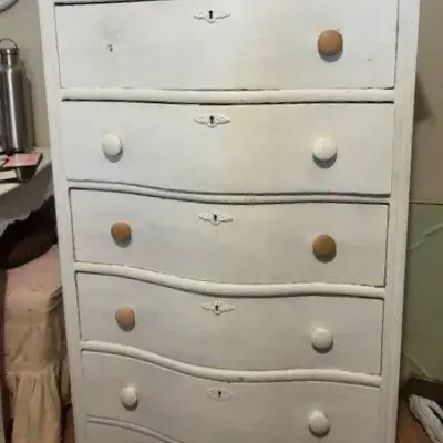 White painted wood vintage chest up drawers