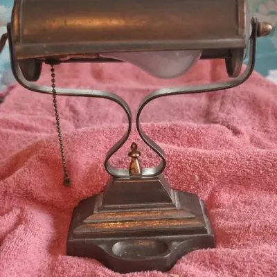 vintage bronze-tone metal banker's or piano desk lamp, 