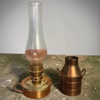 Brass Oil Lamp, And Small Brass Milk Can 