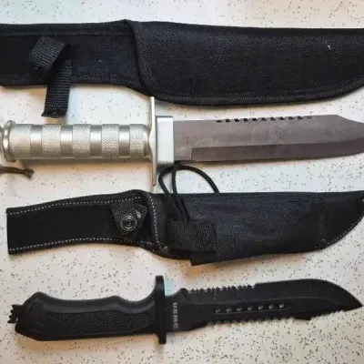 Gordon 8-Inch Hunting Knife, USMC Knife, And Rambo Knife