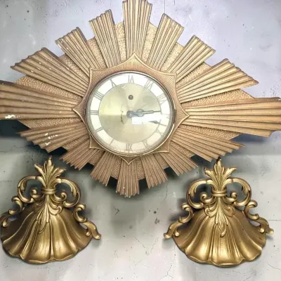 MCM Gold-Gilt Sunburst Wall Clock
