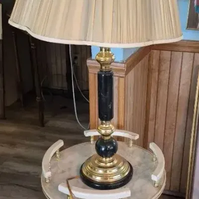 Vintage Style 2 Tier Rolling Bar Cart & Lamp 