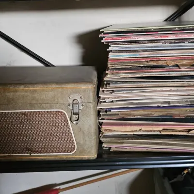 Vintage Record Player And Mystery Lot Of Albums